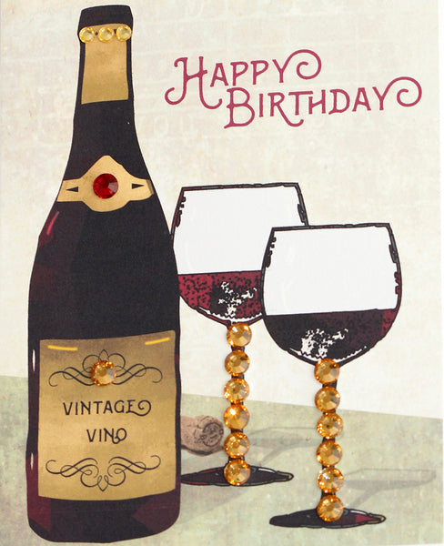 Happy Birthday suitable Male card with Wine bottle and two glasses