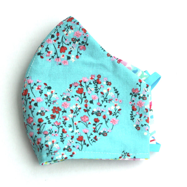 Mini Flowers in Heart Shape on Turquoise Facemask