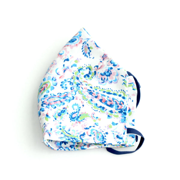 White with pink, blue, green paisley Facemask