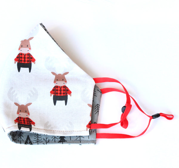 Modern Reindeer on White with Tree reversible Pattern FaceMask