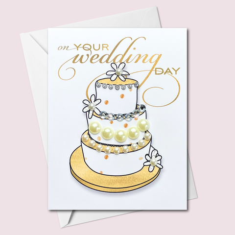 On Your Wedding Day Cake Greeting Card White Flowers