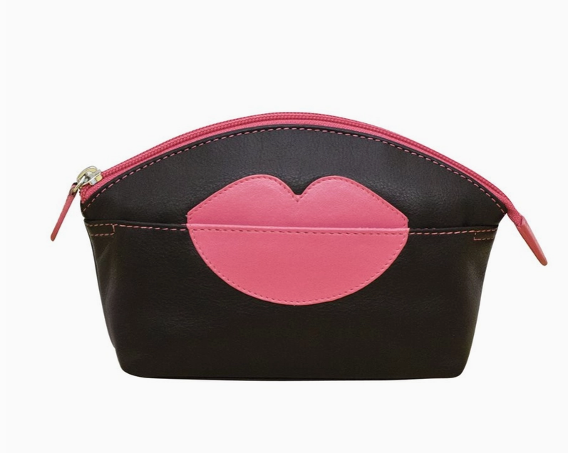 Leather Hot Lips Cosmetic Bag