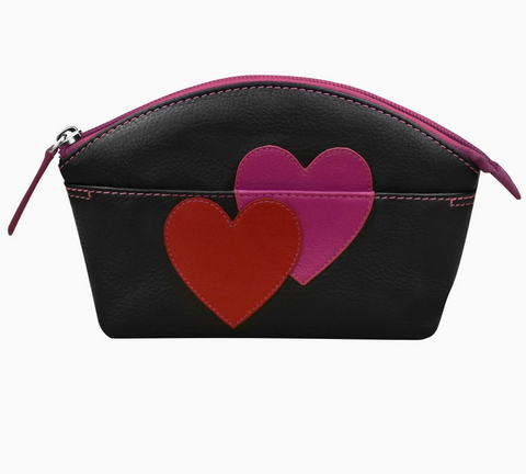 Leather Double Heart Cosmetic Case