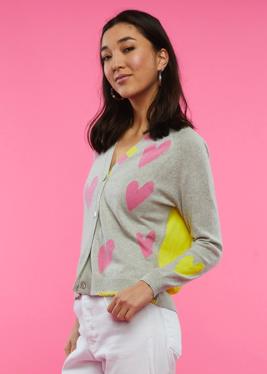 Pink and Grey Heart Cardigan