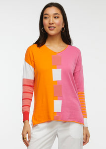 Pink and Orange Squares Sweater