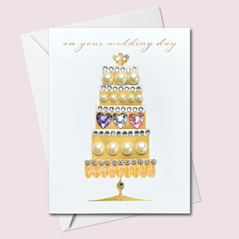 On Your Wedding Day Cake Greeting Card with Hearts