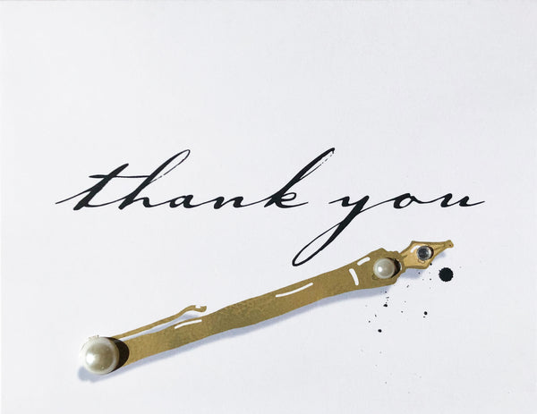 Thank you card with pen two pearls