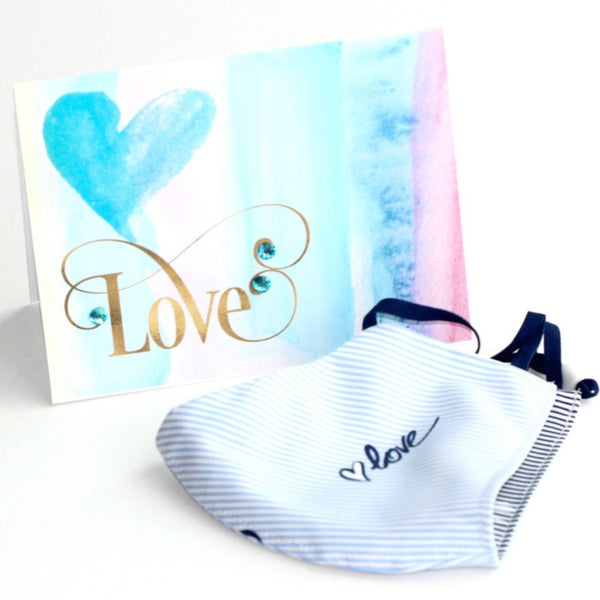 Love Card with Love FaceMask white and blue