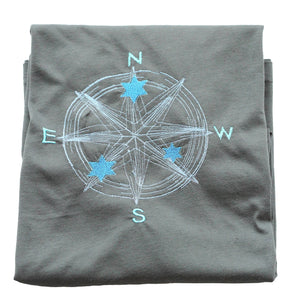 Mens Embroidered Long Sleeve T Shirt, Compass Design
