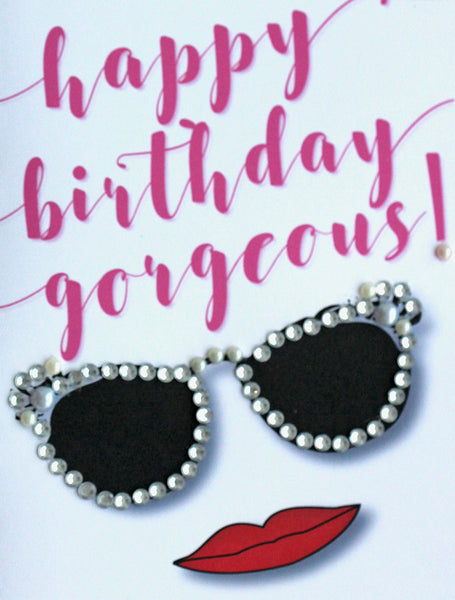 Happy Birthday Gorgeous Eyeglasses and Pearls lips card