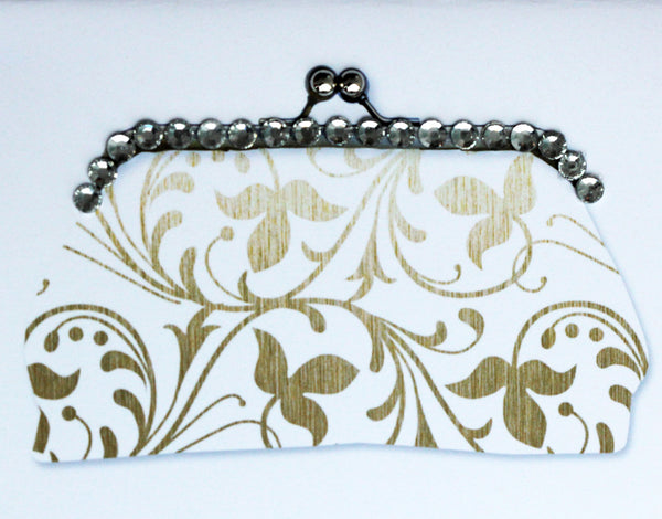 Clutch White and Gold with stones Card