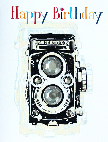 Card Happy Birthday with Camera and two stones