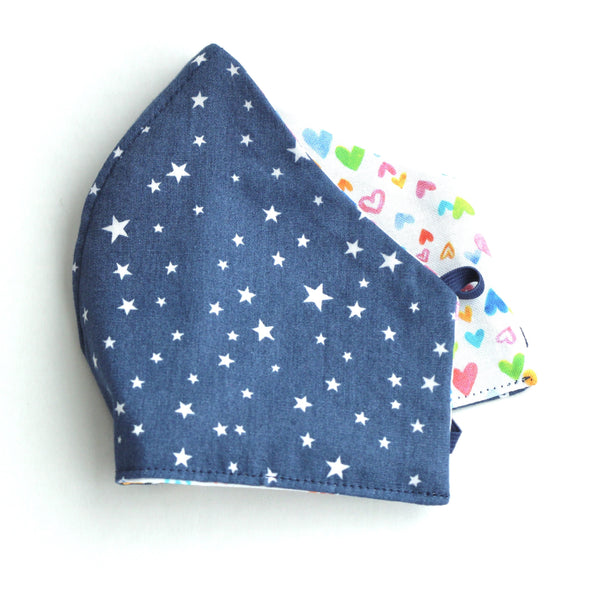 Blue and White Stars with Mini Pink Hearts FaceMask
