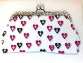 Clutch white with hearts and stones card