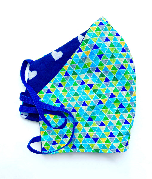 Navy White Hearts TurquoiseCool Triangles FaceMask