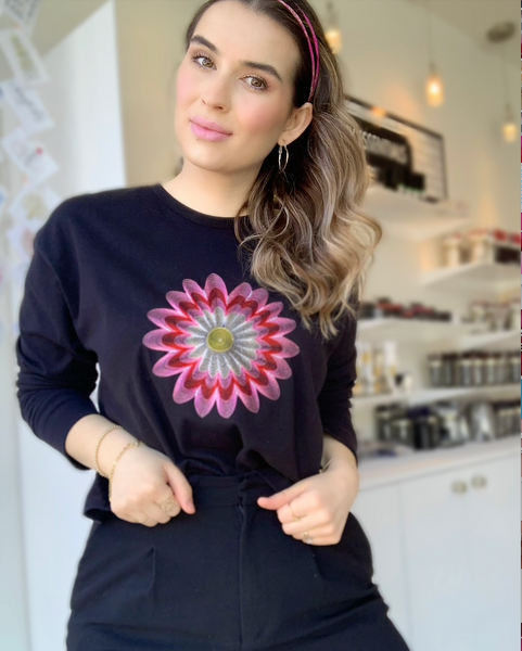 Embroidered Long Sleeve Floral and Bee T Shirt