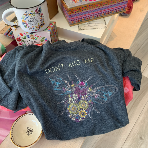 Don't Bug Me T Shirt 17 colours stitched onto the Floral Fly cropped short sleeve Shirt